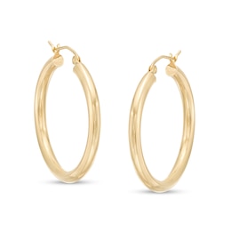 30.0mm Tube Hoop Earrings in 14K Gold