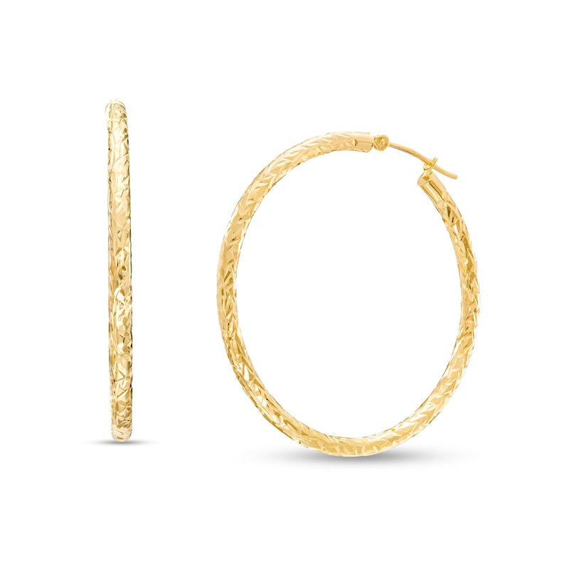 Main Image 1 of 40.0mm Diamond-Cut Tube Hoop Earrings in 14K Gold