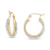 Thumbnail Image 1 of 17.0mm Diamond-Cut Crossover Double Tube Hoop Earrings in 14K Two-Tone Gold