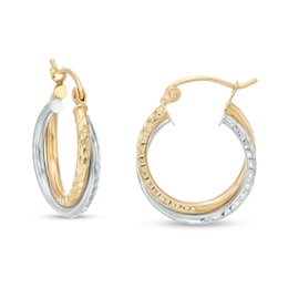 17.0mm Diamond-Cut Crossover Double Tube Hoop Earrings in 14K Two-Tone Gold