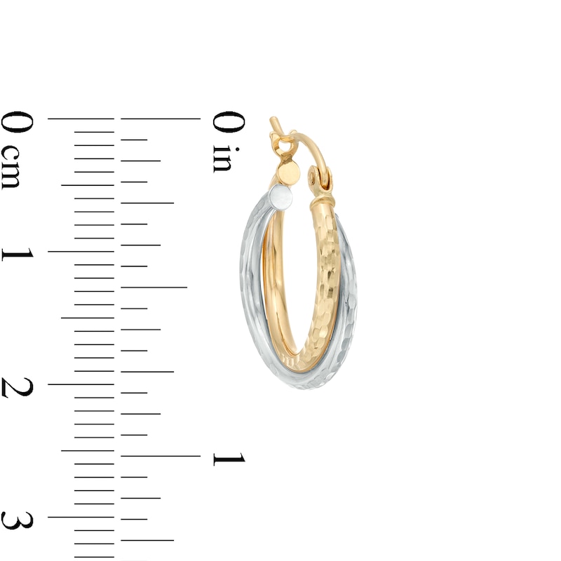 Main Image 3 of 17.0mm Diamond-Cut Crossover Double Tube Hoop Earrings in 14K Two-Tone Gold