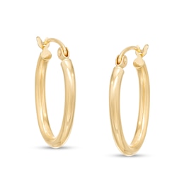 20.0 x 14.0mm Oval Tube Hoop Earrings in 14K Gold