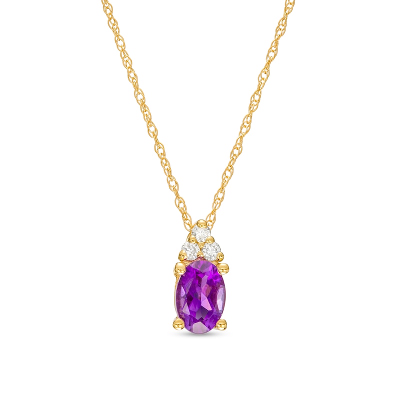 Main Image 1 of Oval Amethyst and 1/20 CT. T.W. Diamond Pendant in 10K Gold