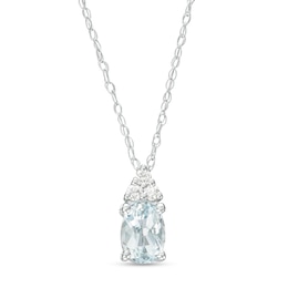 Oval Aquamarine and 1/20 CT. T.W. Diamond Pendant in 10K White Gold