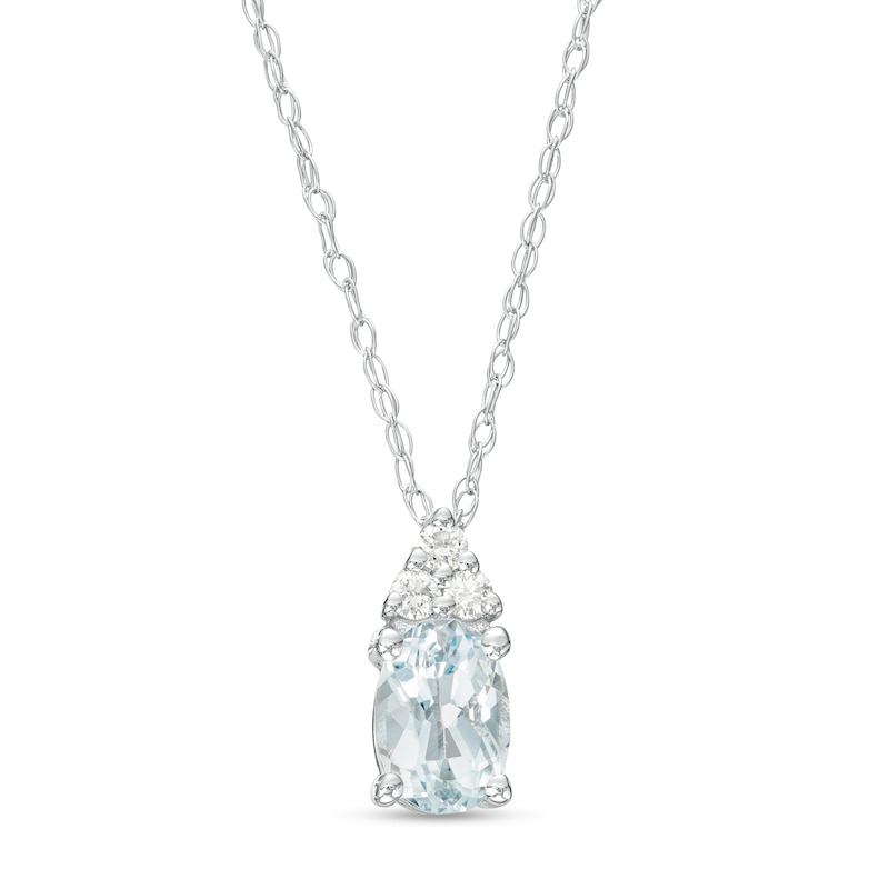 Main Image 1 of Oval Aquamarine and 1/20 CT. T.W. Diamond Pendant in 10K White Gold