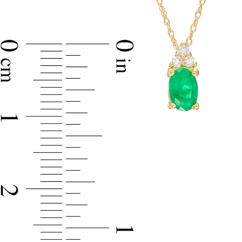 Main Image 3 of Oval Emerald and 1/20 CT. T.W. Diamond Tri-Sides Pendant in 10K Gold