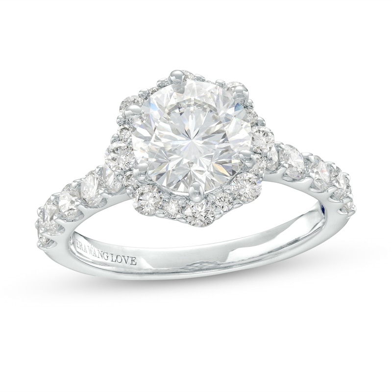 Main Image 1 of TRUE Lab-Created Diamonds by Vera Wang Love 2-1/3 CT. T.W. Flower Frame Engagement Ring in 14K White Gold (F/VS2)