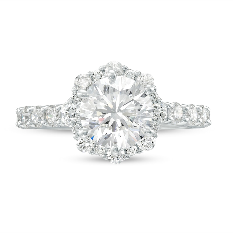 Main Image 4 of TRUE Lab-Created Diamonds by Vera Wang Love 2-1/3 CT. T.W. Flower Frame Engagement Ring in 14K White Gold (F/VS2)