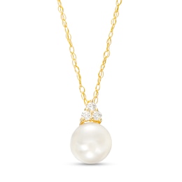 6.0mm Freshwater Cultured Pearl and 1/20 CT. T.W Diamond Pendant in 10K Gold