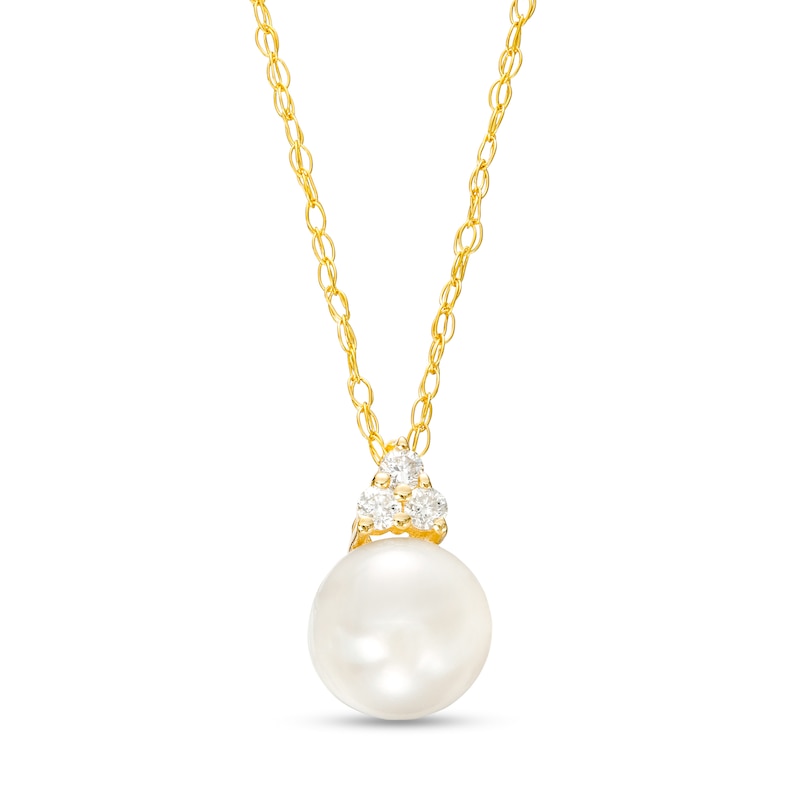 Main Image 1 of 6.0mm Freshwater Cultured Pearl and 1/20 CT. T.W Diamond Pendant in 10K Gold