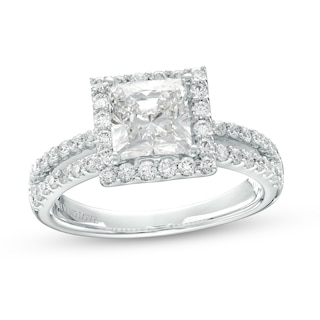 1 1/8 ctw Cushion Lab Grown Diamond Double Row Engagement Ring 14K White Gold FG, VS2+