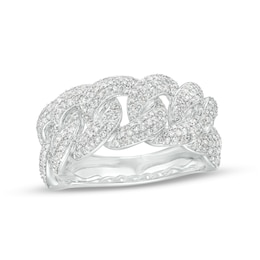 Men's 1-1/4 CT. T.W. Diamond Multi-Row Cuban Chain Link Ring in 10K White Gold