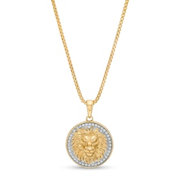 Men's 1/4 CT. T.W. Diamond Frame Lion's Head Medallion Pendant in 10K Gold – 20&quot;
