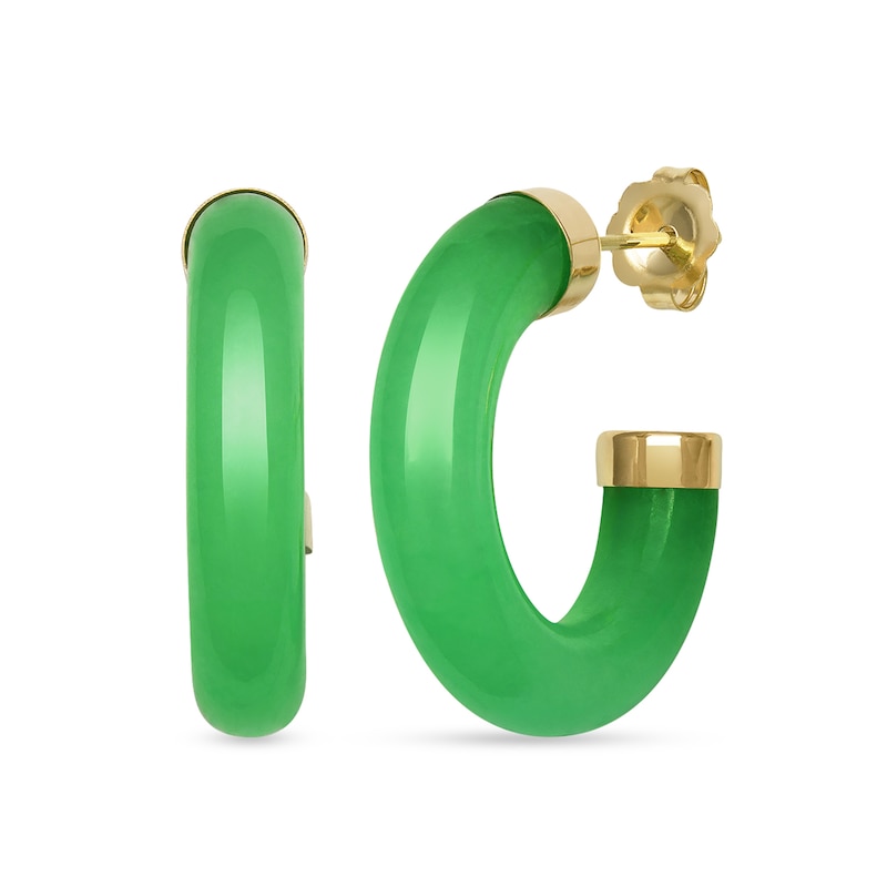 Dyed Jade Tube J-Hoop Earrings in 14K Gold