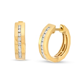 Men's 1/4 CT. T.W. Diamond Nine Stone Huggie Hoop Earrings in 10K Gold