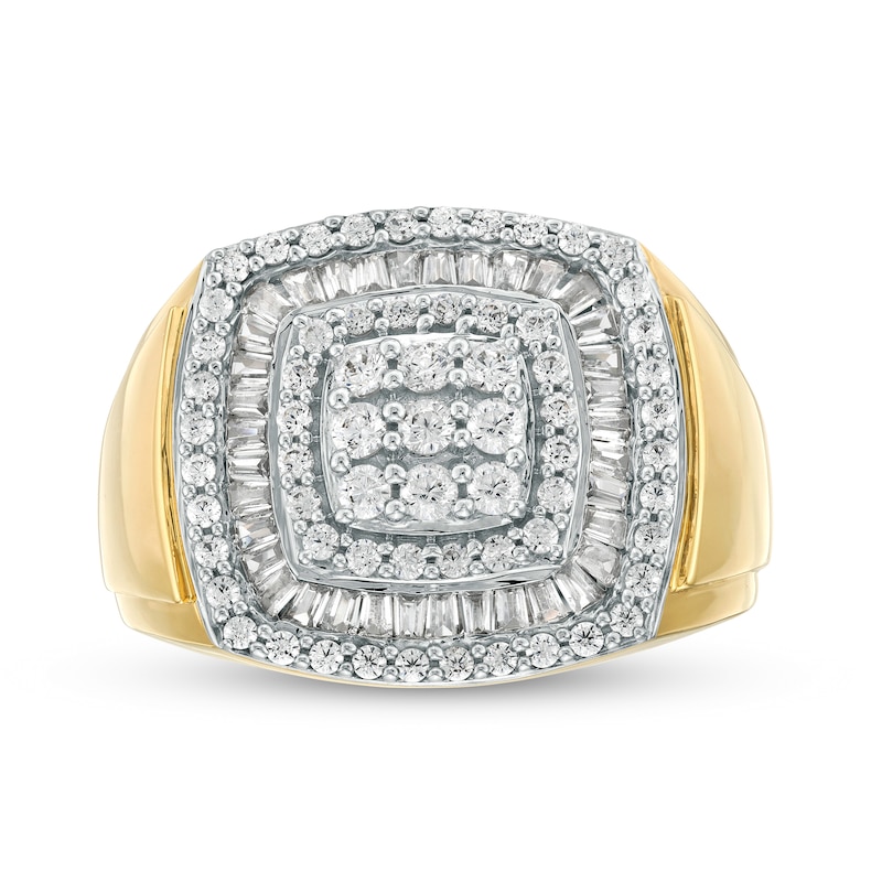 Main Image 1 of Men's 1-3/8 CT. T.W. Cushion-Shaped Multi-Diamond Triple Frame Ring in 10K Gold