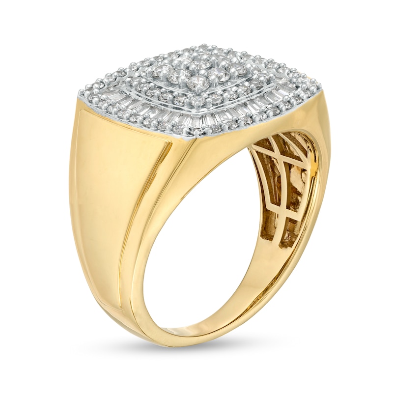 Main Image 3 of Men's 1-3/8 CT. T.W. Cushion-Shaped Multi-Diamond Triple Frame Ring in 10K Gold