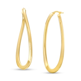 3.0mm Wavy Flat Oval Tube Hoop Earrings in 14K Gold