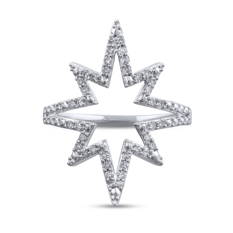 Main Image 2 of 1/4 CT. T.W. Diamond Eight-Point Star Outline Ring in Sterling Silver