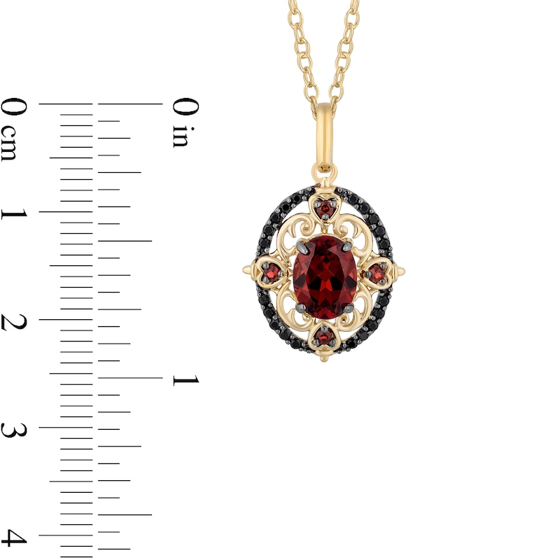 Main Image 3 of Enchanted Disney Villains Evil Queen Oval Garnet and 1/6 CT. T.W. Black Diamond Ornate Pendant in 10K Gold – 19&quot;