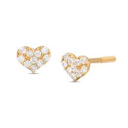 Child's Cubic Zirconia Pavé Heart Stud Earrings in 14K Gold