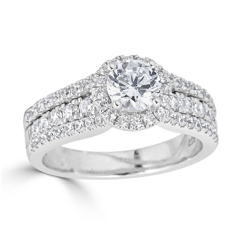 Main Image 1 of 1-1/2 CT. T.W. Diamond Frame Triple Row Engagement Ring in 14K White Gold