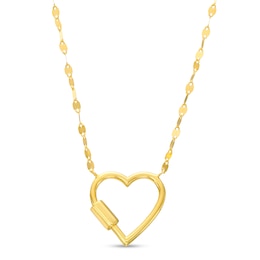 Carabiner Heart with Mirror Flat-Link Chain Necklace in 10K Gold