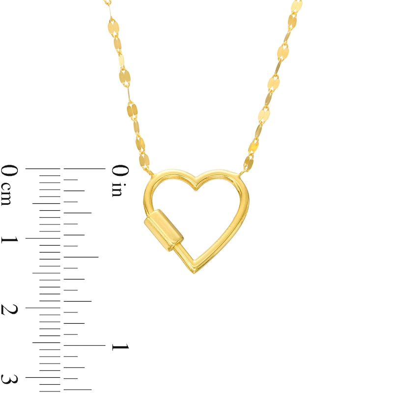 Carabiner Heart with Mirror Flat-Link Chain Necklace in 10K Gold