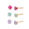 Child's 3.0mm Pink, Blue And Purple Cubic Zirconia Three Pair Stud Earrings Set In 14K Gold