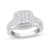 1 CT. T.W. Cushion-Shaped Multi-Diamond Double Frame Triple Row Engagement Ring In 14K White Gold