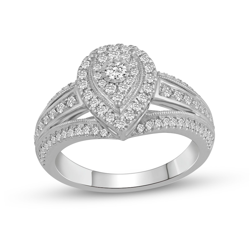 5/8 CT. T.W. Diamond Double Pear-Shaped Frame Split Shank Engagement Ring in 10K White Gold