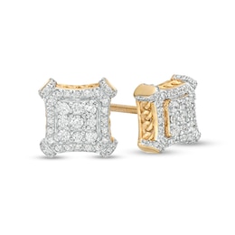 Men's 1/2 CT. T.W. Square-Shaped Multi-Diamond Concave Frame Stud Earrings in 10K Gold