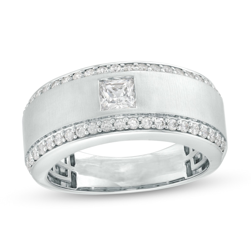 Main Image 1 of Men's 1 CT. T.W. Certified Square-Cut Lab-Created Diamond Lined Wedding Band in 14K White Gold (F/VS2)