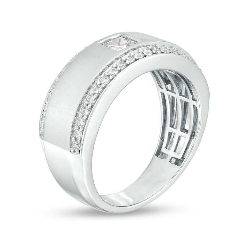 Main Image 3 of Men's 1 CT. T.W. Certified Square-Cut Lab-Created Diamond Lined Wedding Band in 14K White Gold (F/VS2)