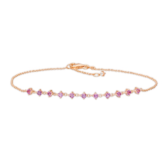 Amethyst Link And White Lab-Created Sapphire Accent Anklet In Sterling Silver With 18K Rose Gold Plate - 10