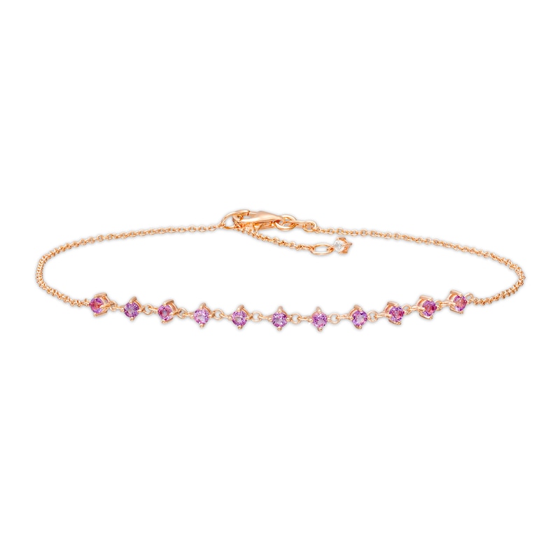 Main Image 1 of Amethyst Link and White Lab-Created Sapphire Accent Anklet in Sterling Silver with 18K Rose Gold Plate - 10&quot;