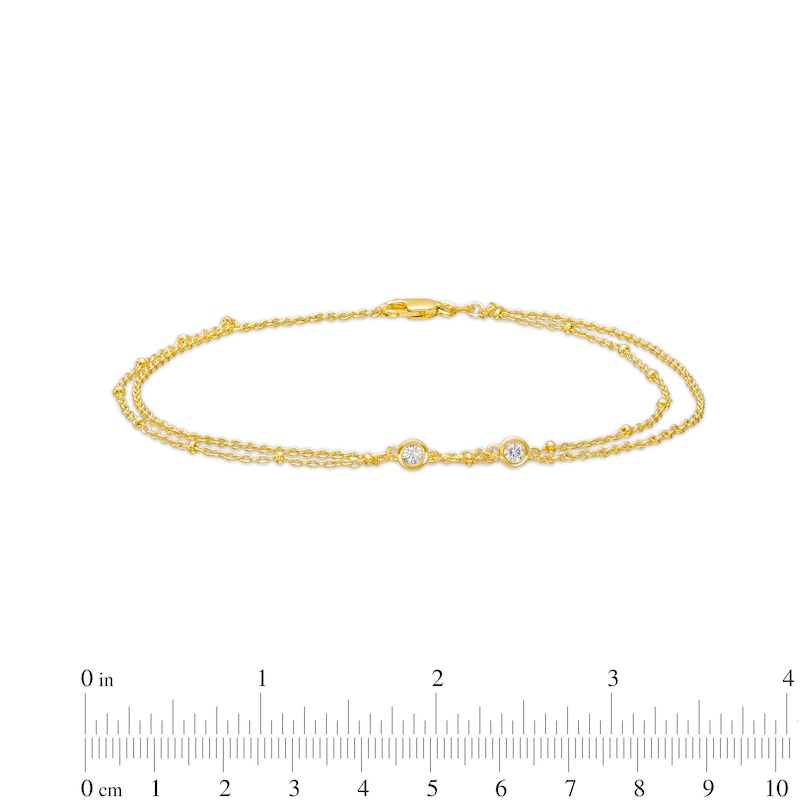 Main Image 3 of White Lab-Created Sapphire Bezel-Set Duo Bead Station Double Strand Anklet in Sterling Silver with 18K Gold Plate - 10&quot;