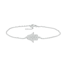 White Lab-Created Sapphire Sideways Hamsa Anklet in Sterling Silver - 10&quot;