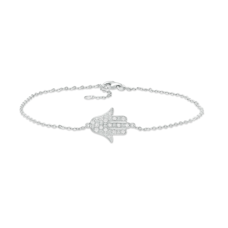 Main Image 1 of White Lab-Created Sapphire Sideways Hamsa Anklet in Sterling Silver - 10&quot;