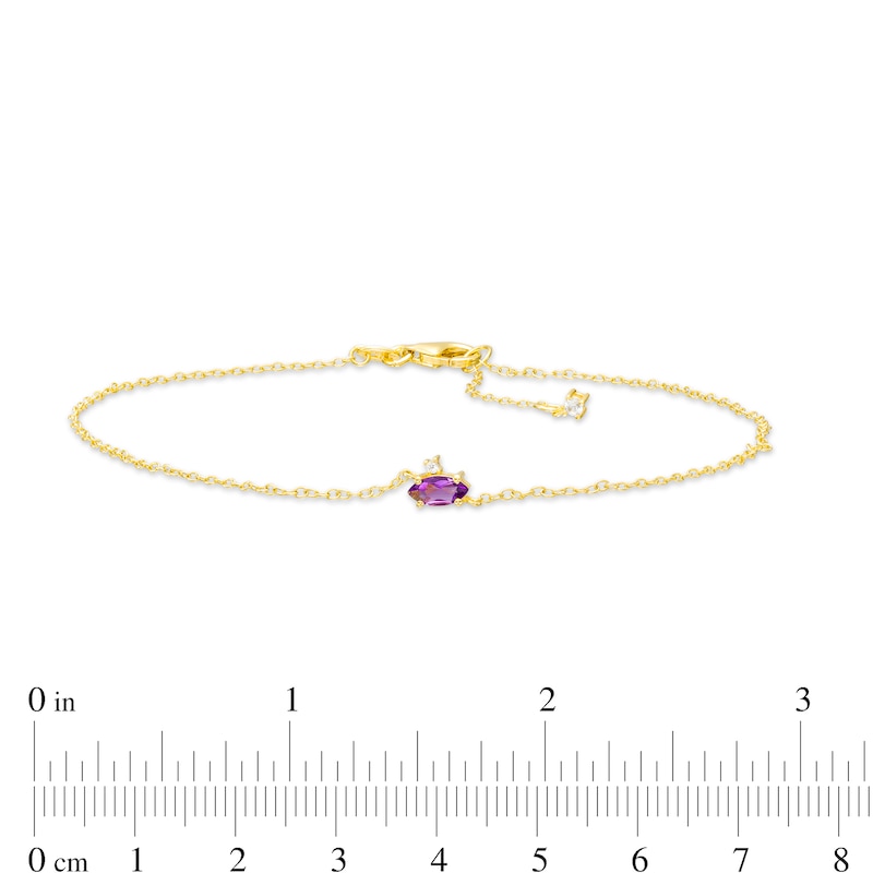 Main Image 3 of Sideways Marquise Amethyst and White Lab-Created Sapphire Dangle Anklet in Sterling Silver with 18K Gold Plate - 10&quot;