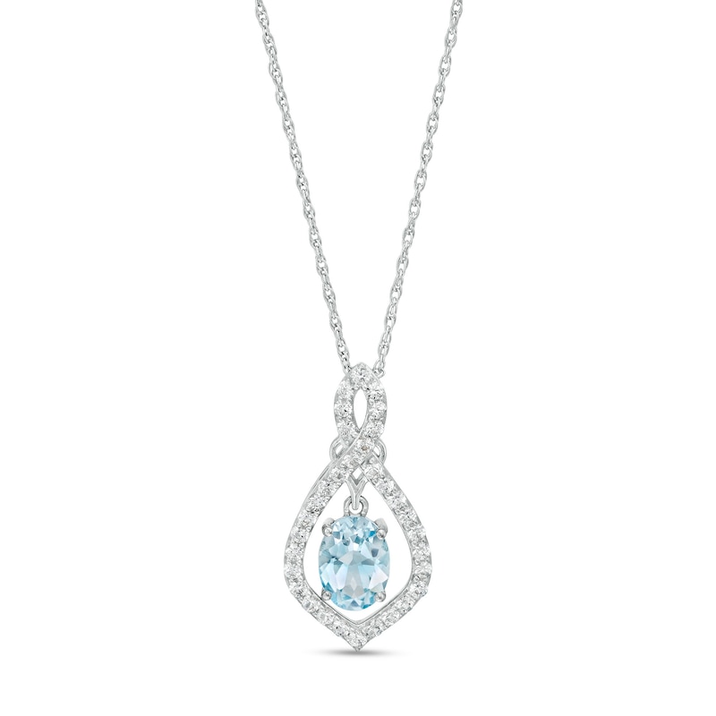 Oval Sky Blue Topaz and White Lab-Created Sapphire Twist Pendant in ...
