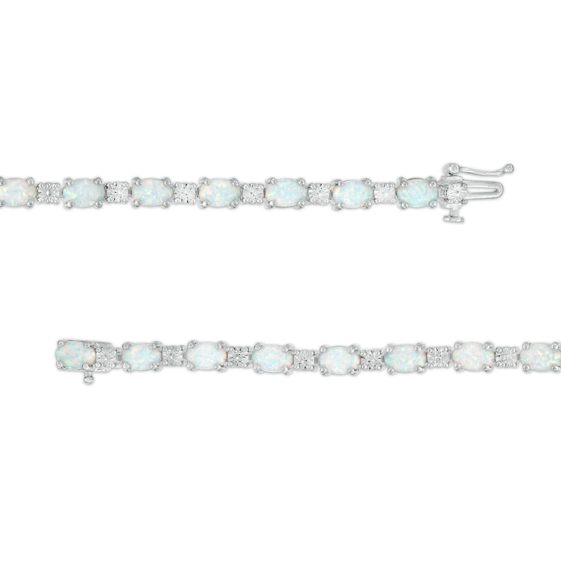 Main Image 3 of Oval Lab-Created Opal and Diamond Accent Alternating Line Bracelet in Sterling Silver – 7.25&quot;