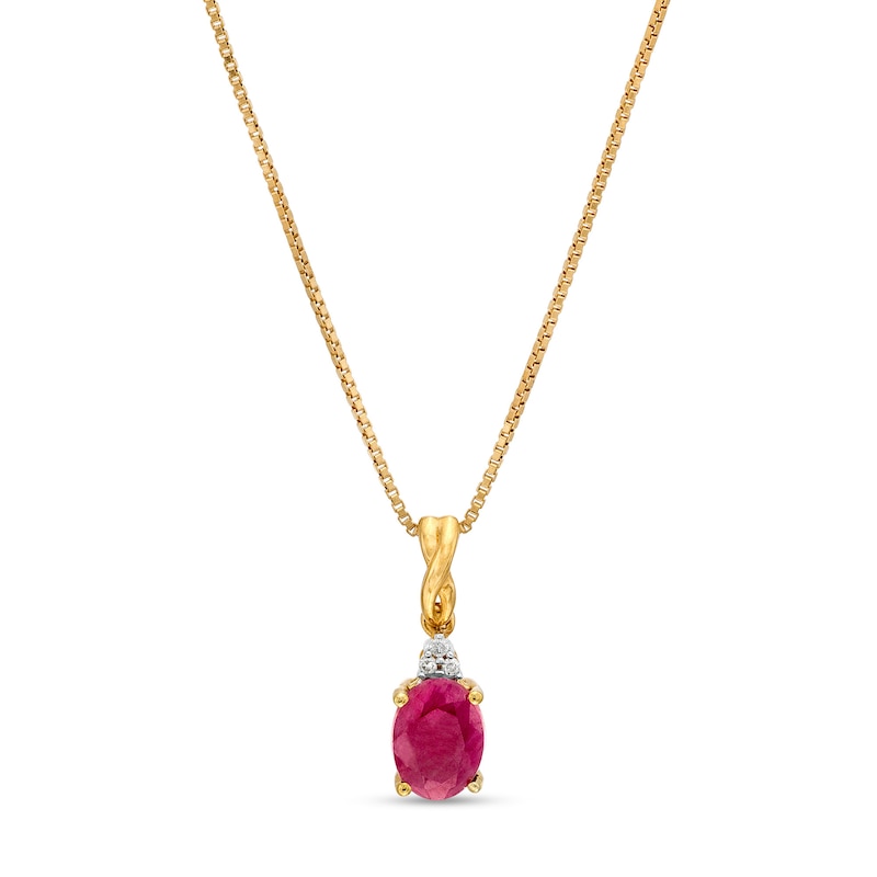 Main Image 1 of Oval Ruby and Diamond Accent Stacked Twist Bail Pendant in 10K Gold