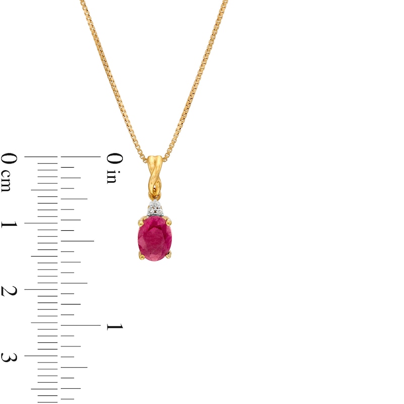 Main Image 3 of Oval Ruby and Diamond Accent Stacked Twist Bail Pendant in 10K Gold