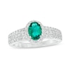 Thumbnail Image 1 of Oval Lab-Created Emerald and White Lab-Created Sapphire Frame Triple Row Ring in Sterling Silver