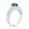 Thumbnail Image 3 of Oval Lab-Created Emerald and White Lab-Created Sapphire Frame Triple Row Ring in Sterling Silver