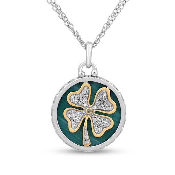 14K Yellow Gold Malachite Four Leaf Clover Pendant or Necklace