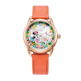 Ladies' Citizen Eco-Drive® Mickey Mouse & Friends Minnie Diamond Rose-Tone Strap Watch (Model: FE6087-04W)