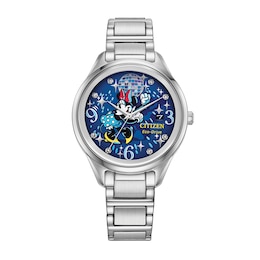 Ladies' Citizen Eco-Drive® Mickey Mouse & Friends Disco Minnie Crystal Watch with Blue Dial (Model: FE6106-52W)