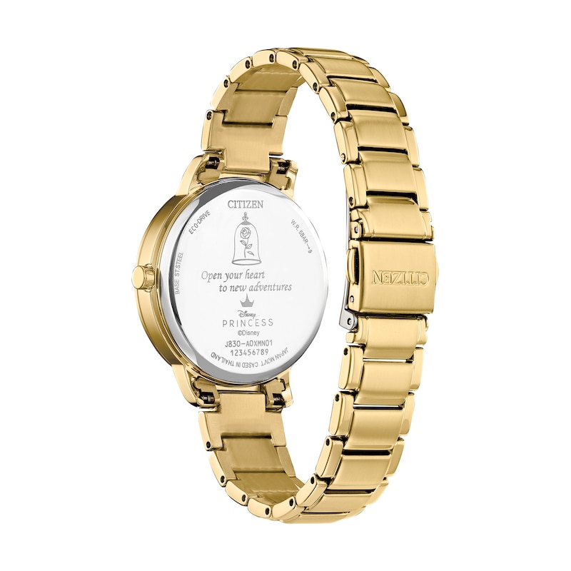 Main Image 4 of Ladies' Citizen Eco-Drive® Princess Crystal Gold-Tone Watch with Mother-of-Pearl Dial and Box Set (Model: FE7048-51D)